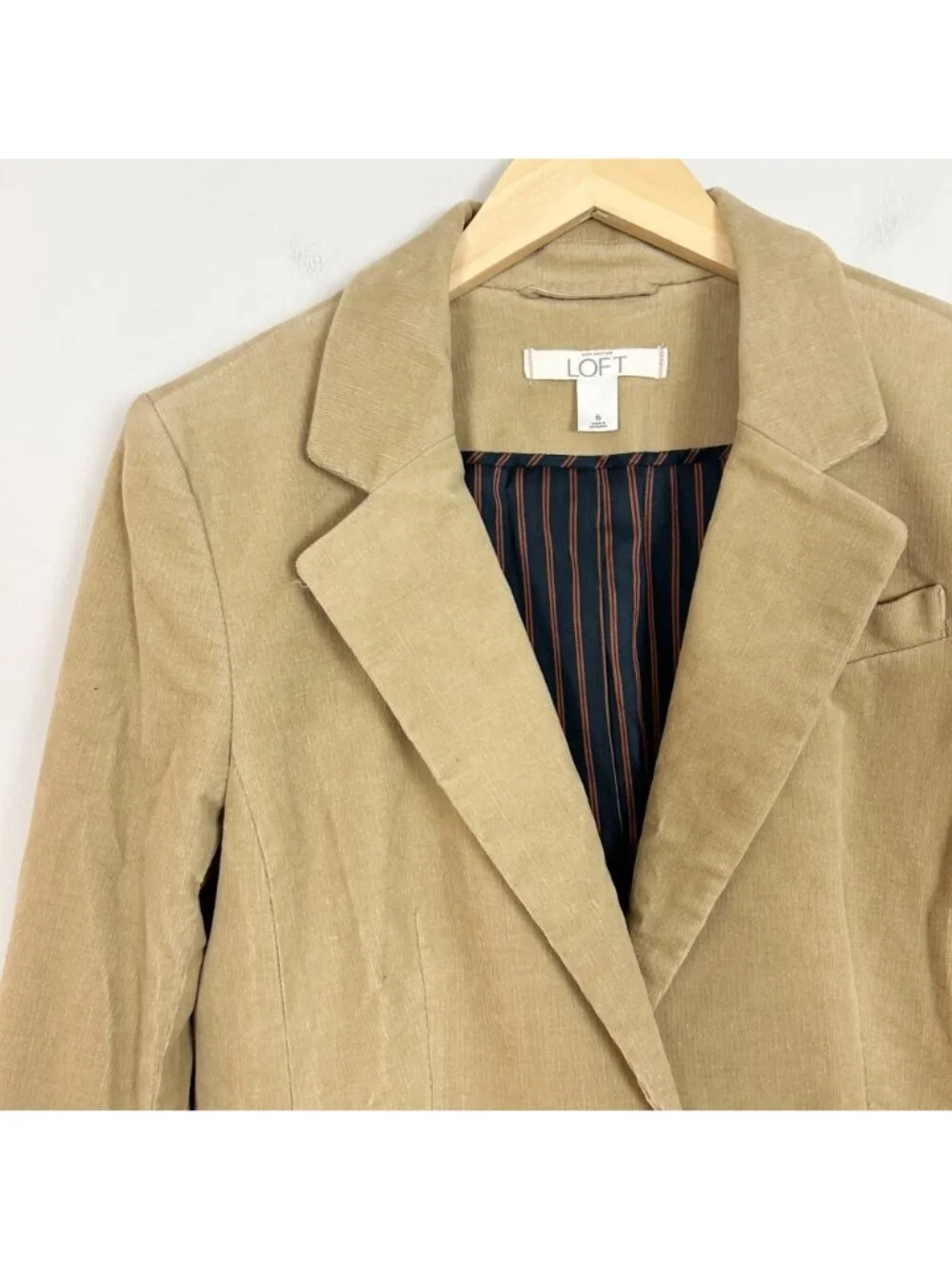 Y2K Loft Tan Corduroy Casual Blazer Jacket Classic Equestrian Size 6 Women's